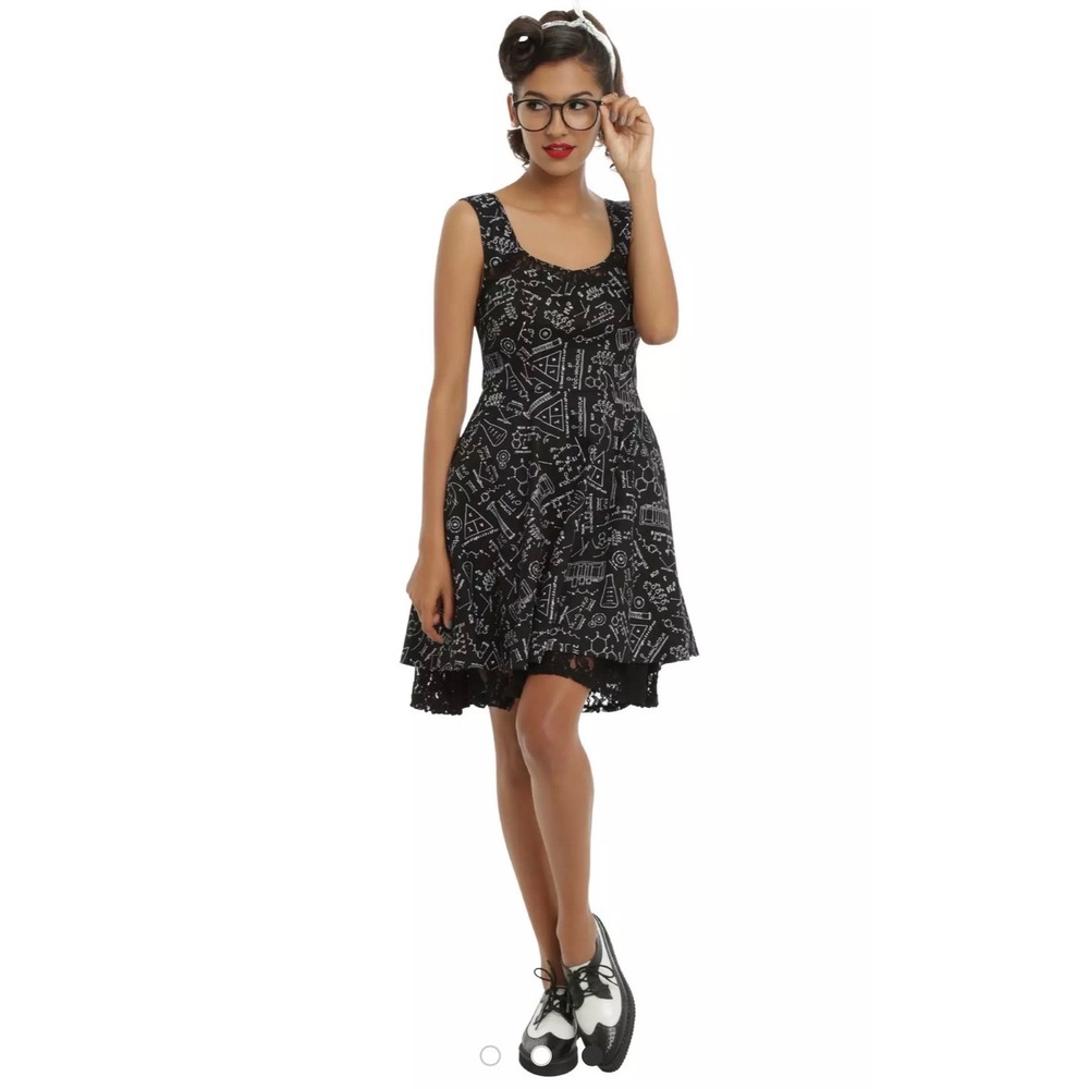 Hot Topic Science Fit Flare Dress Black Lace Trim Corset Back Pockets Women Sz M